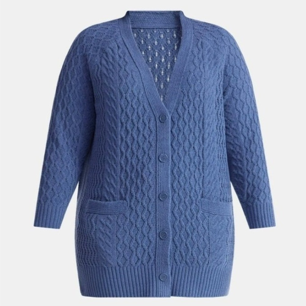 Terra & Sky Chenille Boyfriend Cardigan Women's 0X (14)W Dolphin Blue New NWT - Picture 5 of 9